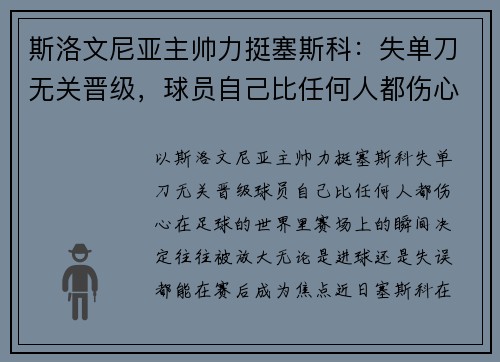 斯洛文尼亚主帅力挺塞斯科：失单刀无关晋级，球员自己比任何人都伤心