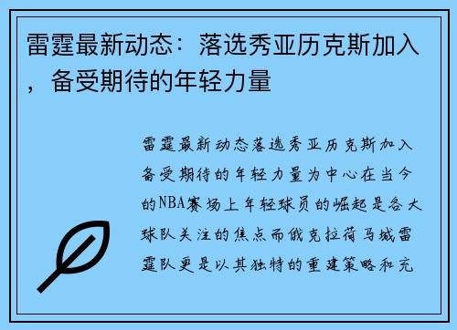 雷霆最新动态：落选秀亚历克斯加入，备受期待的年轻力量