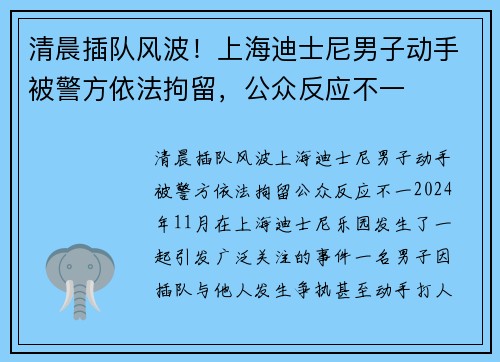 清晨插队风波！上海迪士尼男子动手被警方依法拘留，公众反应不一