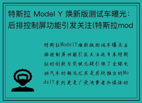 特斯拉 Model Y 焕新版测试车曝光：后排控制屏功能引发关注(特斯拉model y照片)