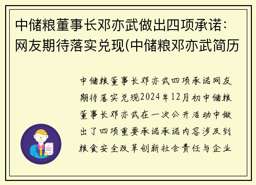 中储粮董事长邓亦武做出四项承诺：网友期待落实兑现(中储粮邓亦武简历)