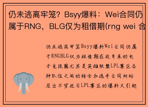 仍未逃离牢笼？Bsyy爆料：Wei合同仍属于RNG，BLG仅为租借期(rng wei 合同)